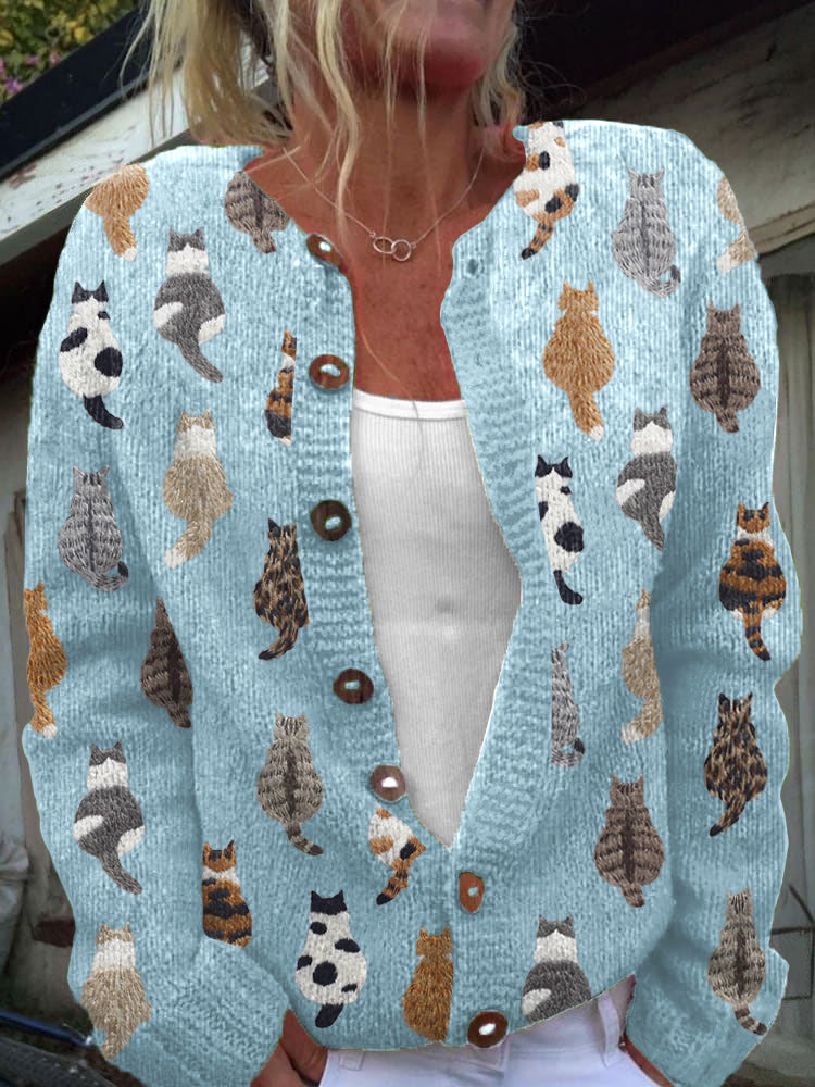 PAULETTE | Cárdigan de Punto con Estampado de Gatos