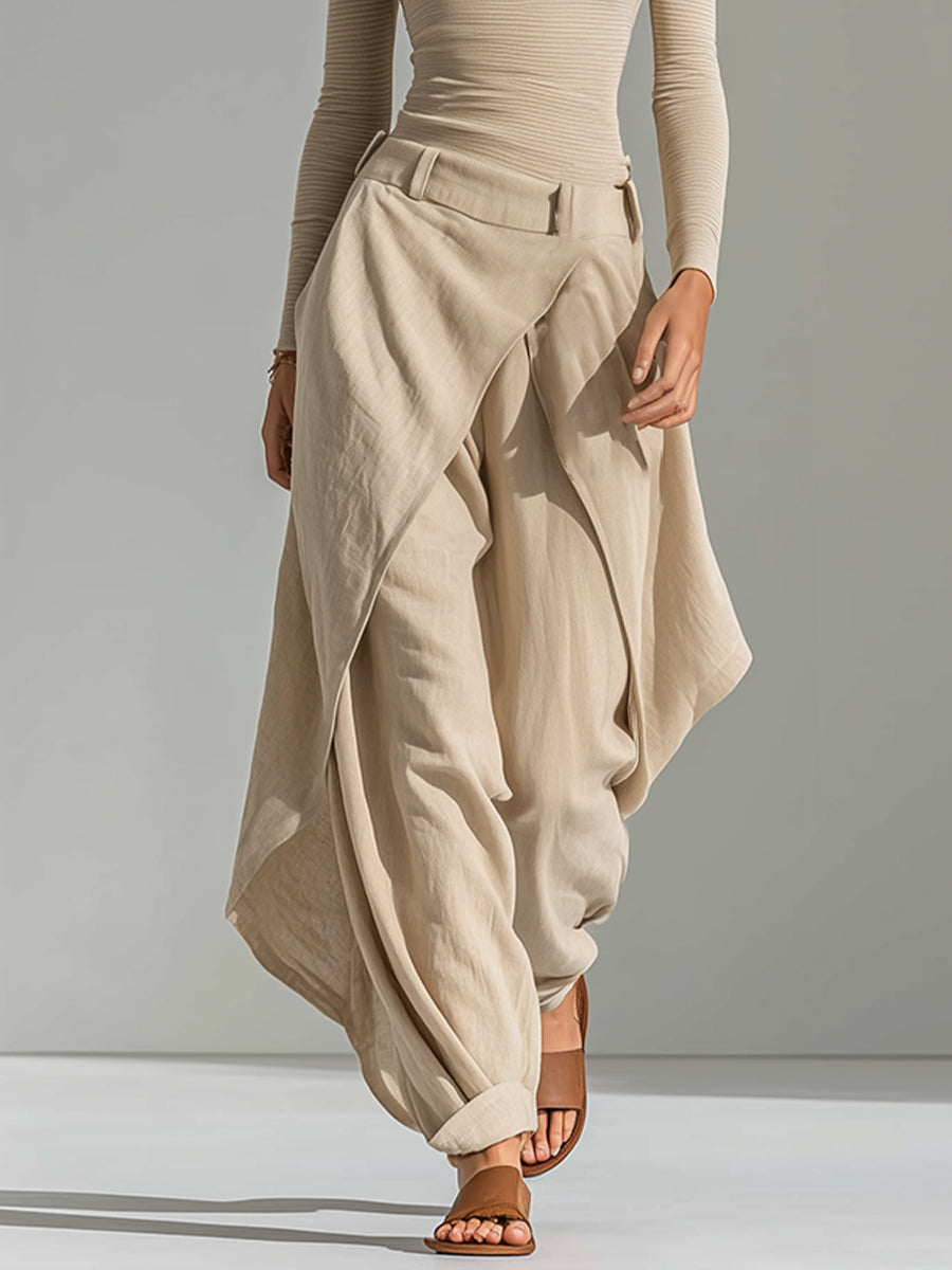DELPHINE | Conjunto Beige Cuello Barco y Pantalón Ancho