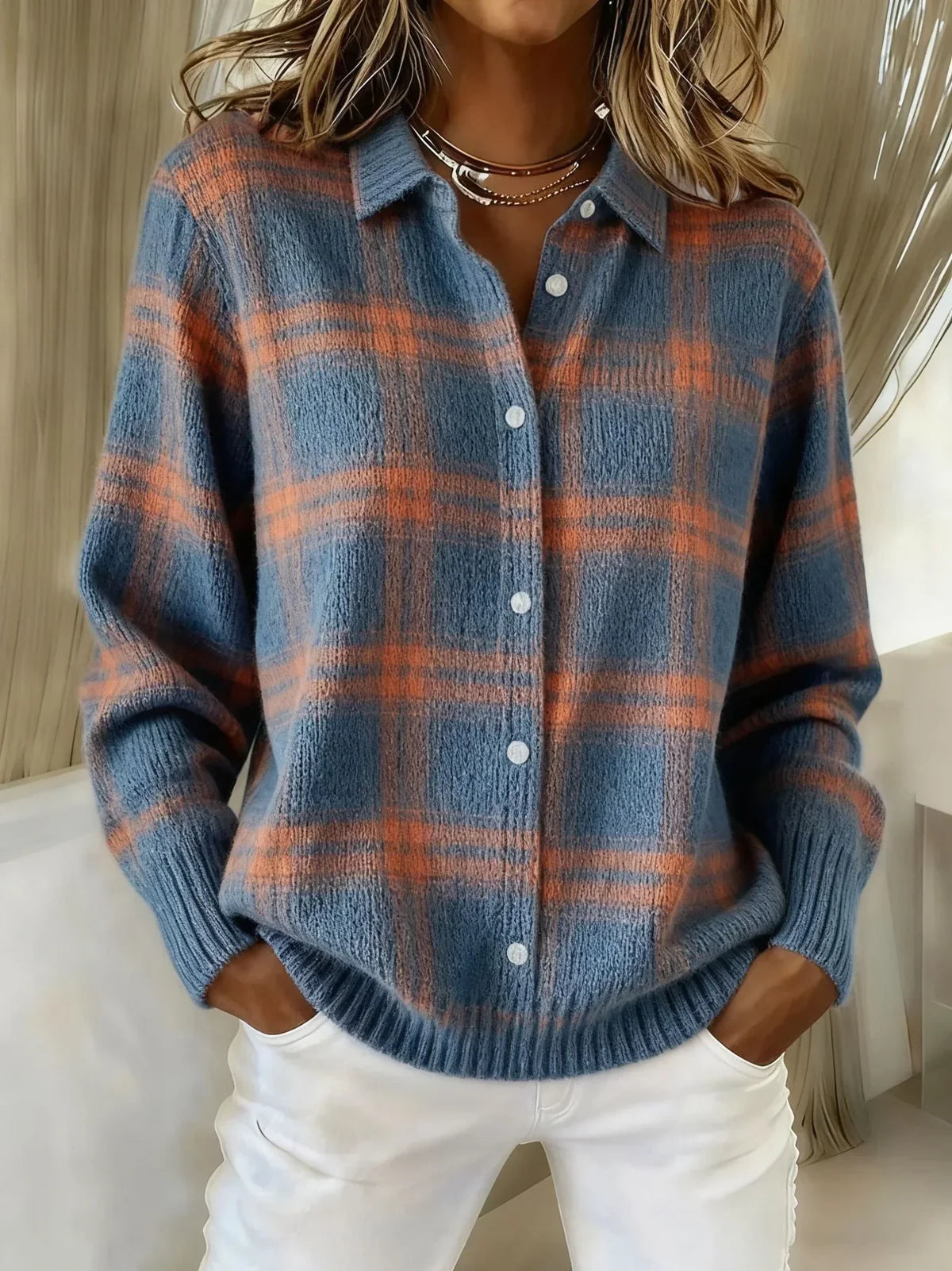 Cárdigan DONATELLA en color azul y naranja