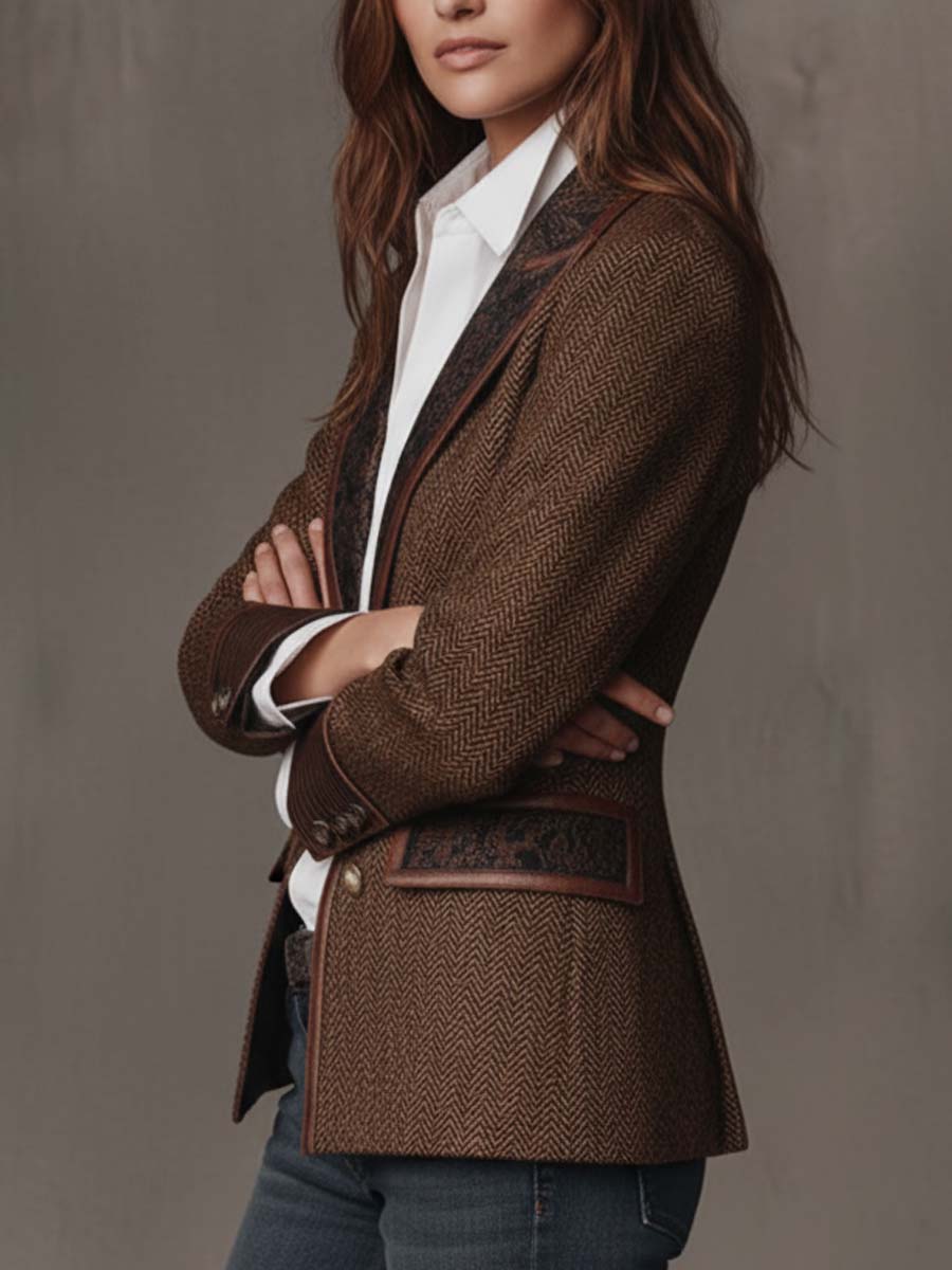 GISELA | Blazer Marrón de Paneles Chevrón