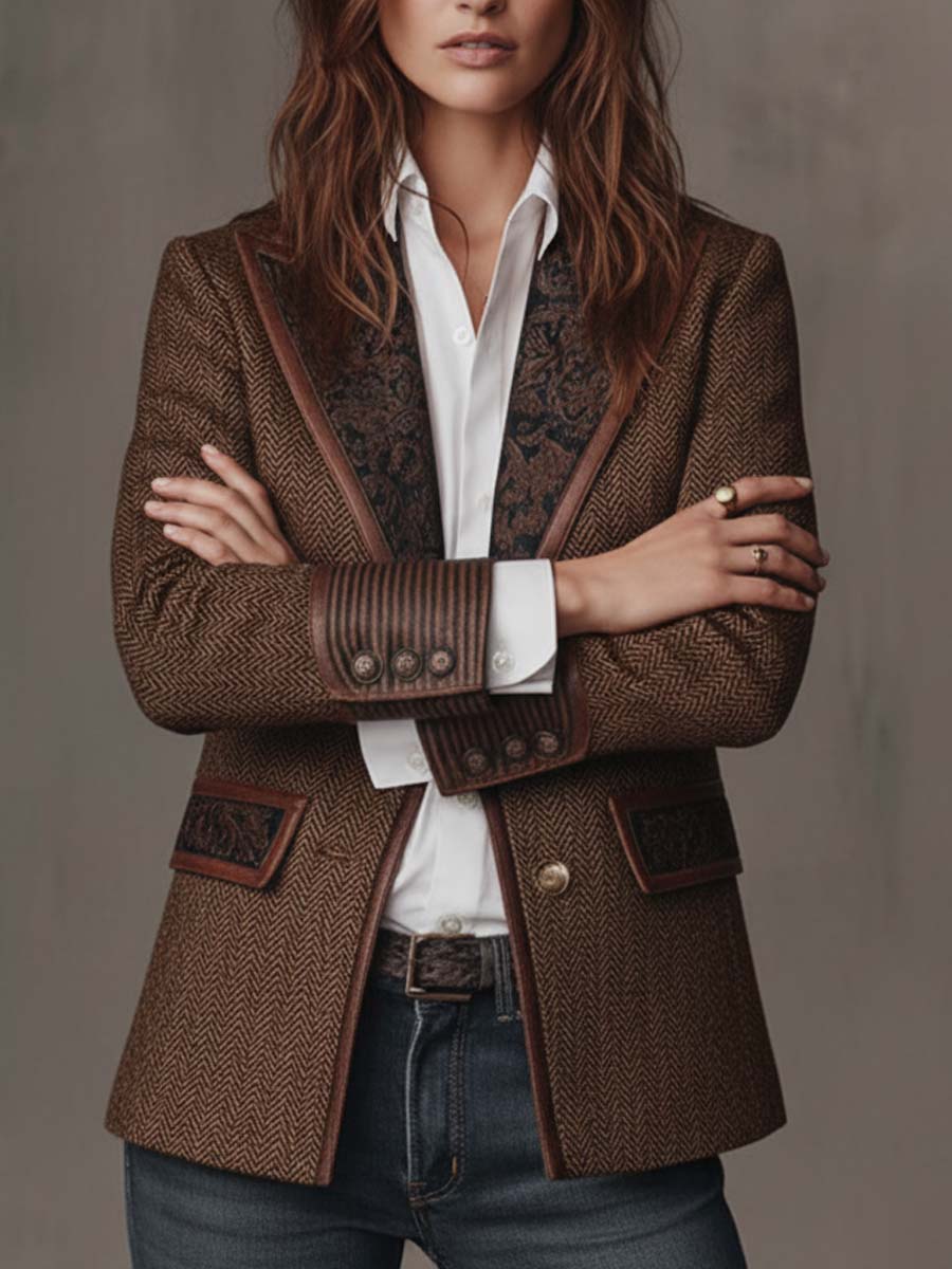 GISELA | Blazer Marrón de Paneles Chevrón