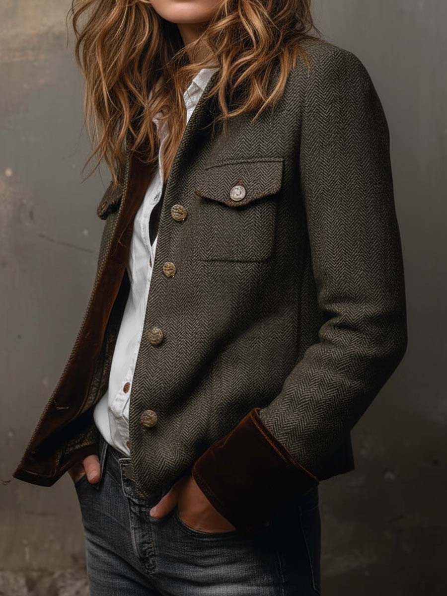 HONORINA | Blazer Vintage de Chevrón