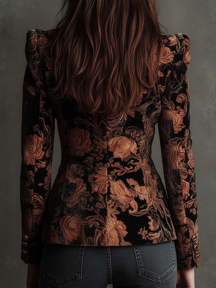 BERTILA | Blazer Negro y Bronce Floral