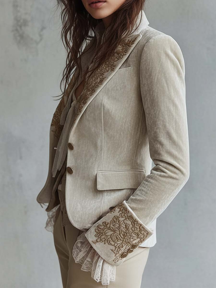 REBECA | Blazer Beige Bordado de Sastrería
