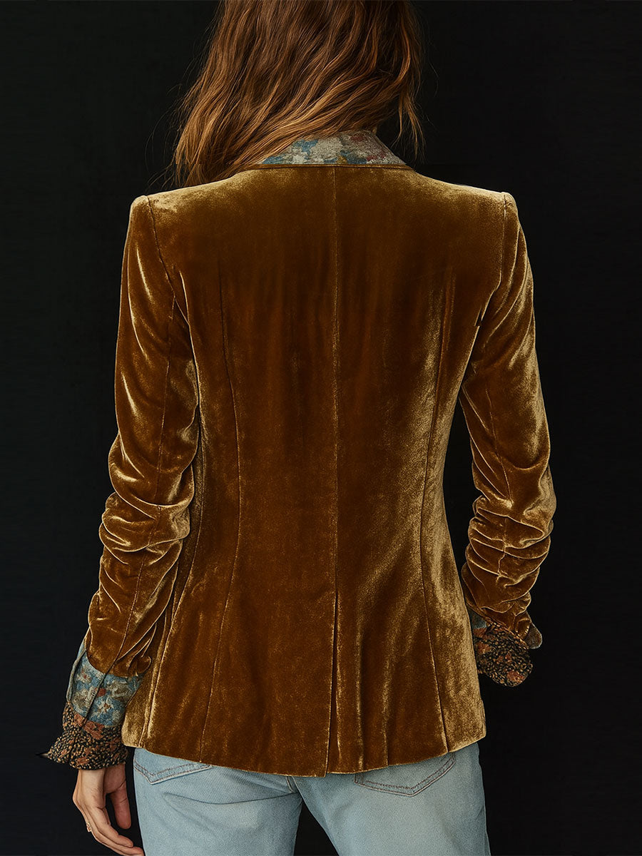 MARCELINA | Blazer Marrón Patchwork Vintage
