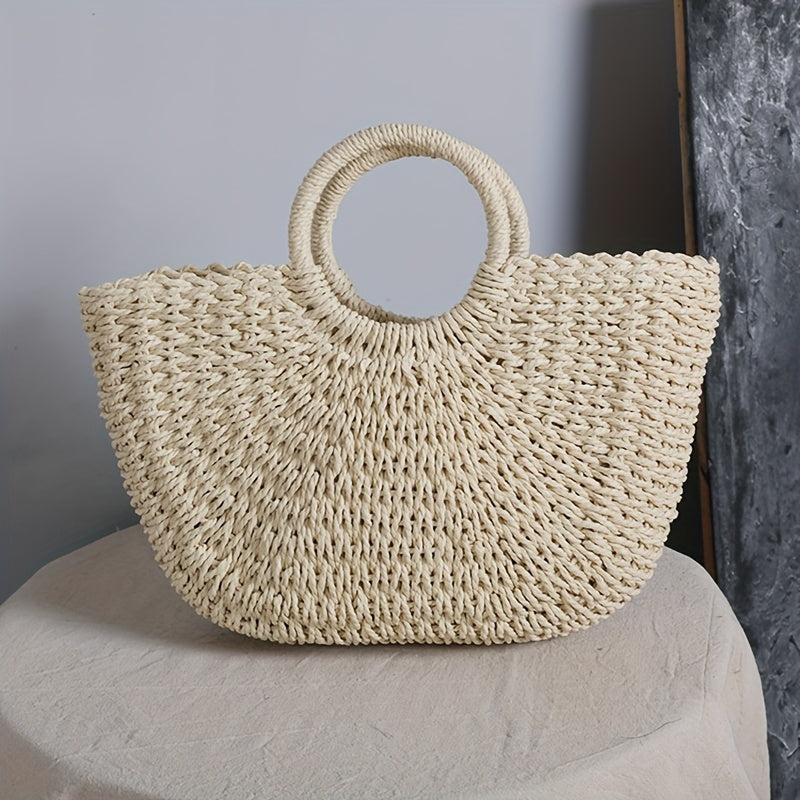 OTTAVIA | Bolso de Media Luna Trenzado - Beige Natural