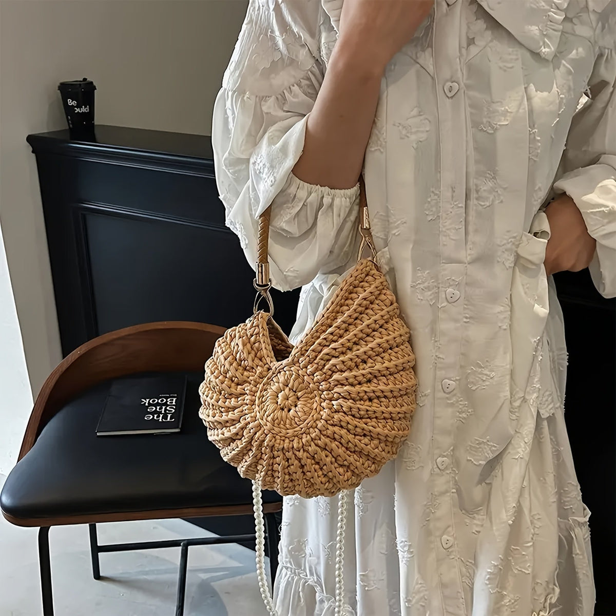 TEA | Bolso Tote Trenzado con Asa de Cadena - Camel
