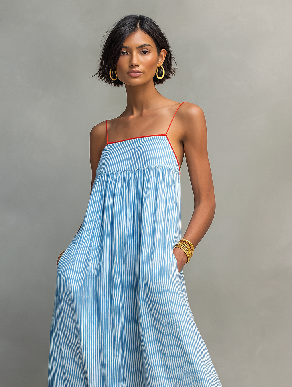 AZZURRA | Vestido Largo de Tirantes con Bolsillos