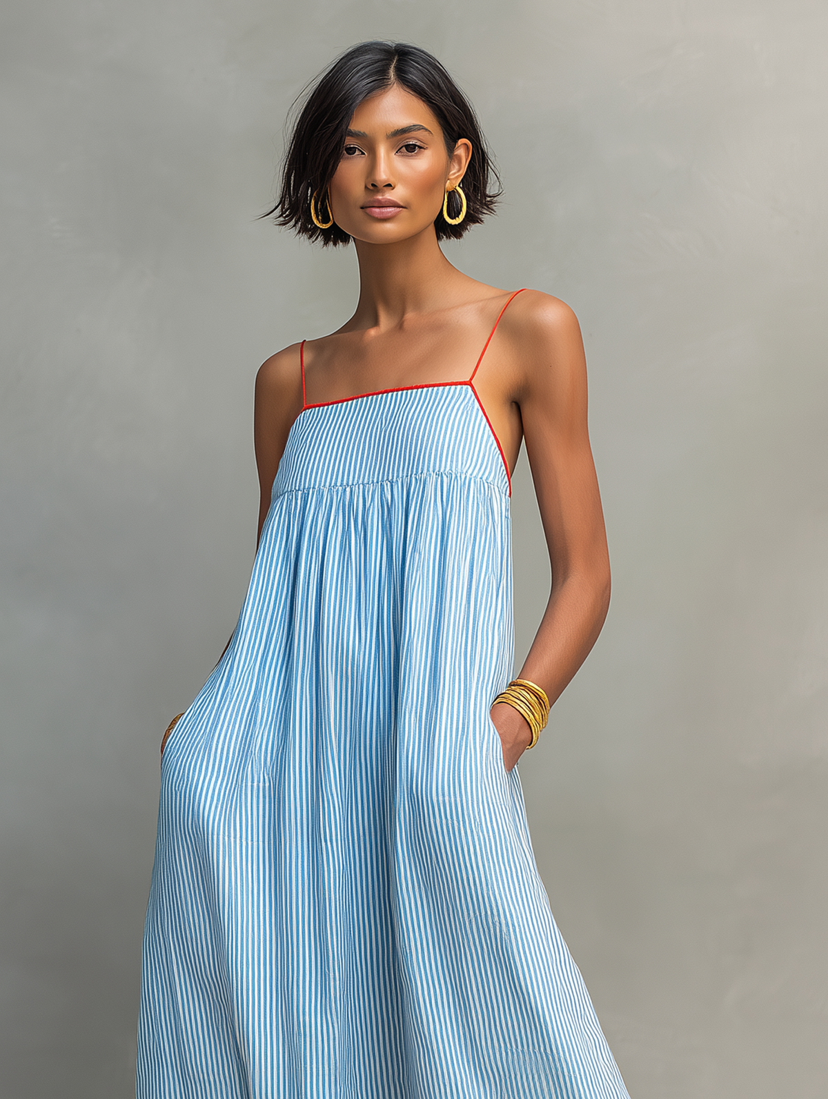 AZZURRA | Vestido Largo de Tirantes con Bolsillos