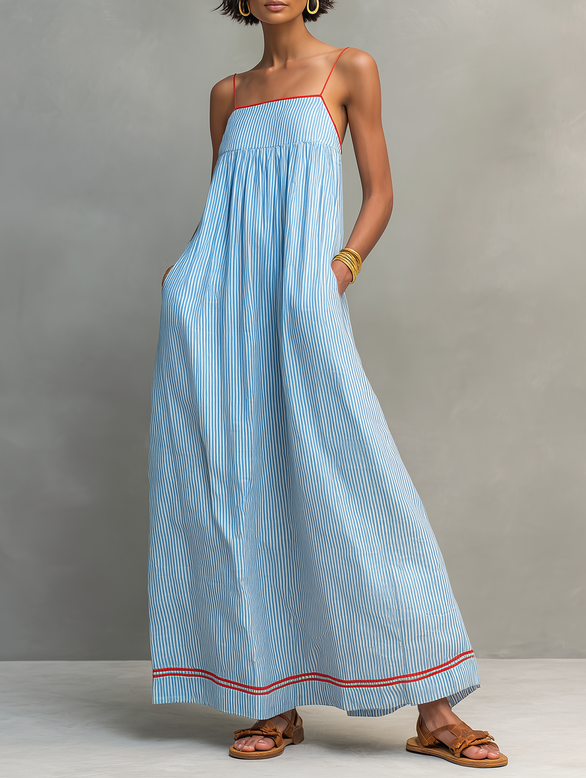 AZZURRA | Vestido Largo de Tirantes con Bolsillos