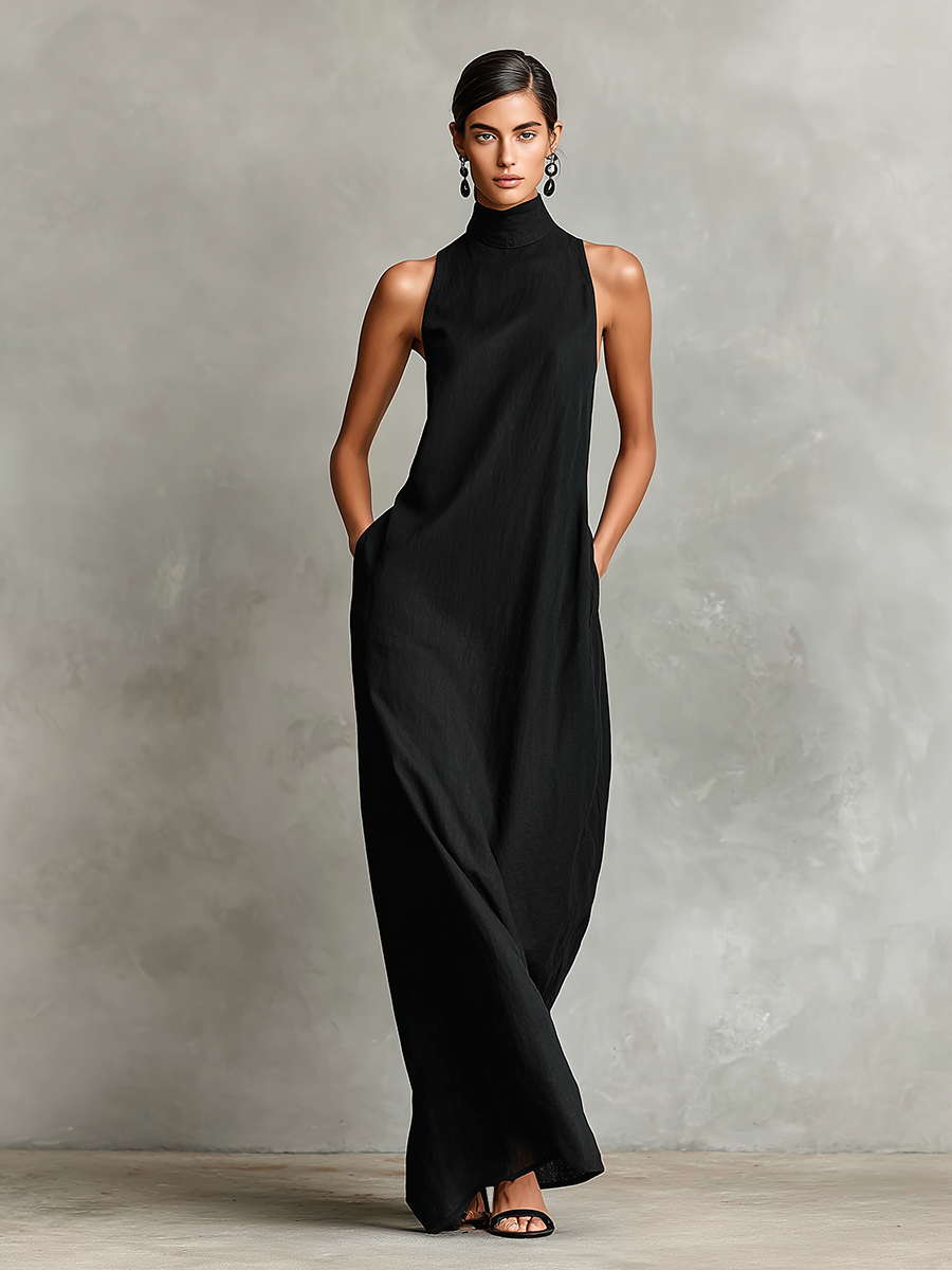 MARTA | Vestido Largo Negro Minimalista