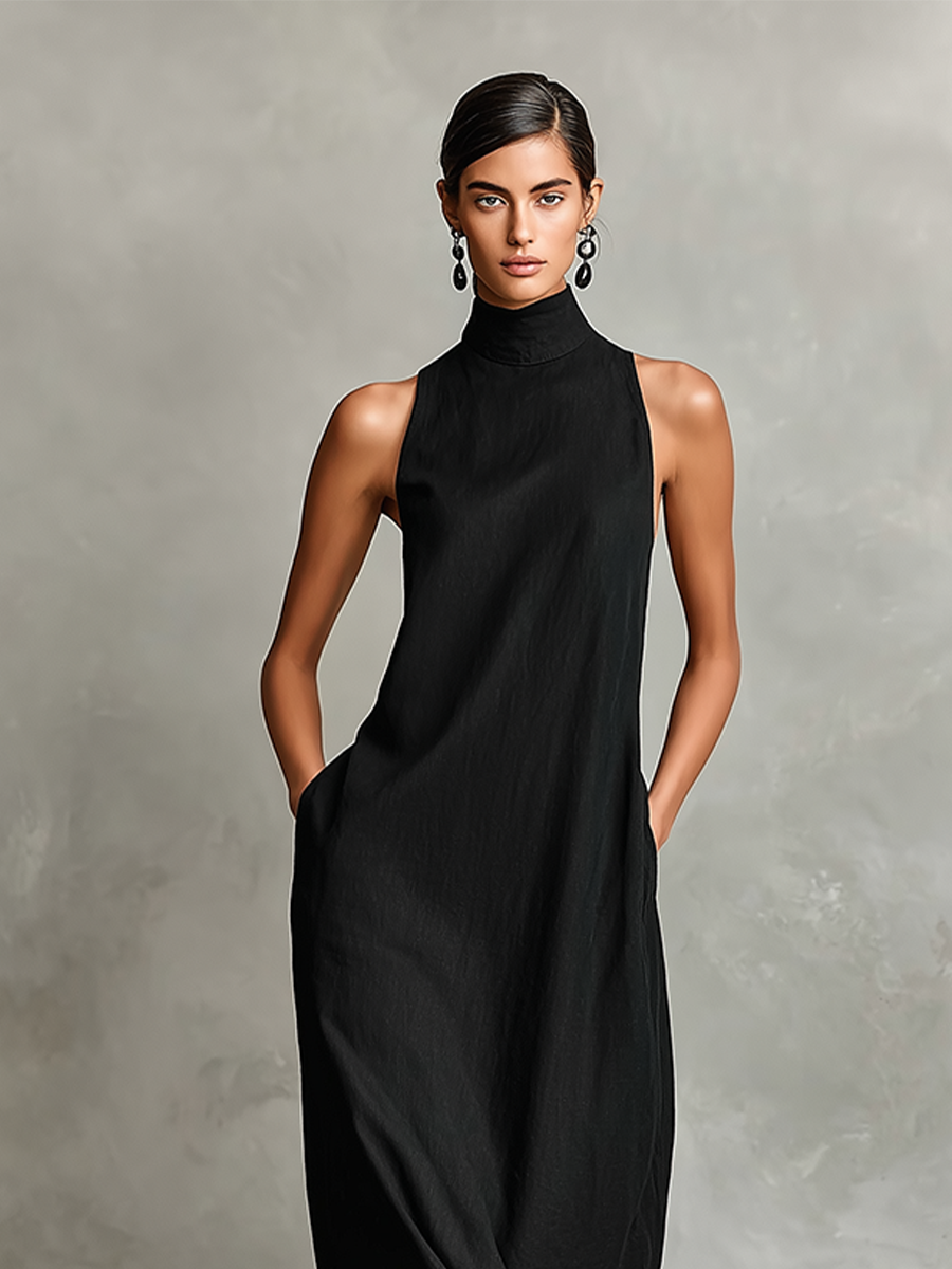 MARTA | Vestido Largo Negro Minimalista
