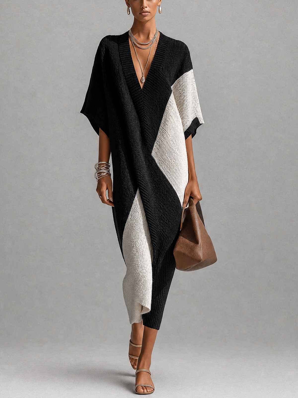 SIDONIE | Vestido Midi Bicolor con Escote en V