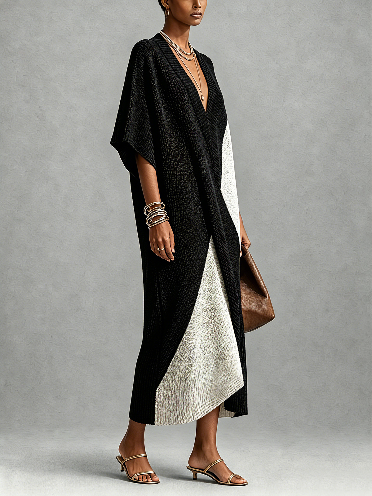 SIDONIE | Vestido Midi Bicolor con Escote en V