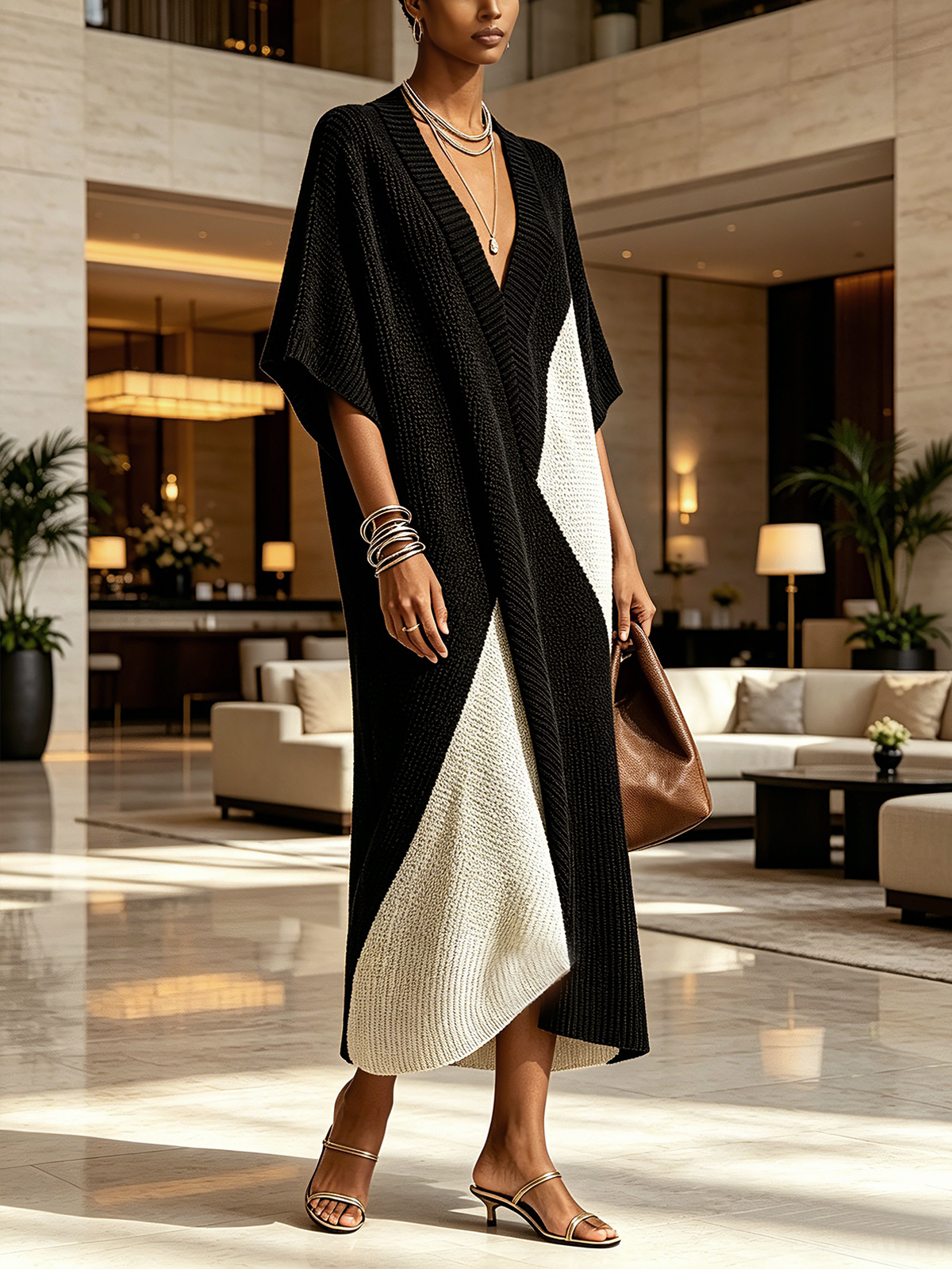 SIDONIE | Vestido Midi Bicolor con Escote en V