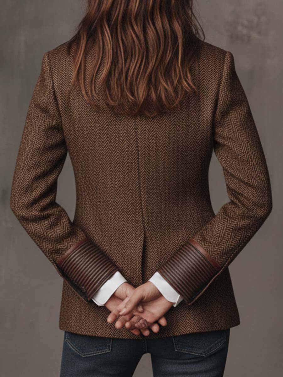 GISELA | Blazer Marrón de Paneles Chevrón