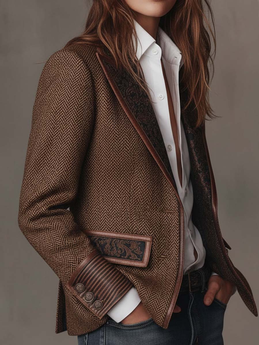 GISELA | Blazer Marrón de Paneles Chevrón