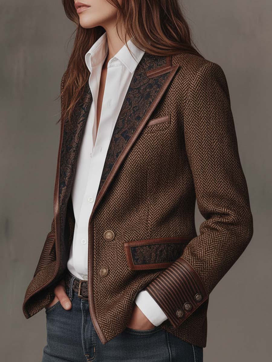 GISELA | Blazer Marrón de Paneles Chevrón