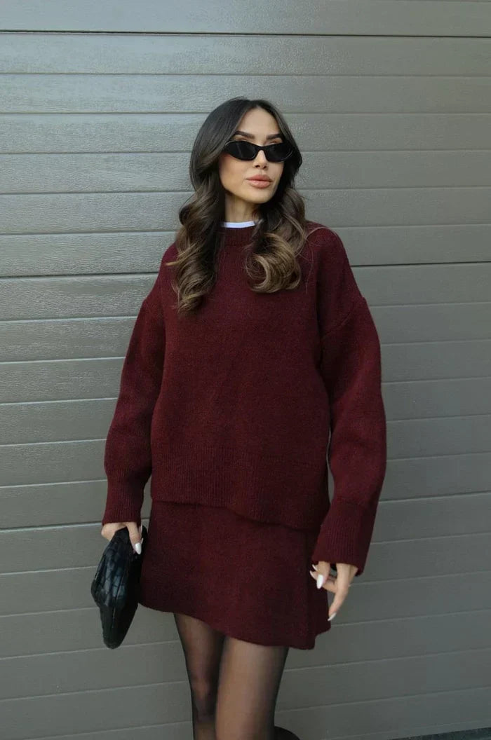 OLALLA conjunto de punto burdeos, vista frontal