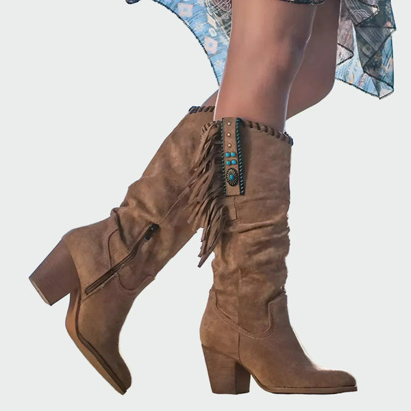 DALIA | Botas Cowboy Boho con Flecos y Tacón Medio