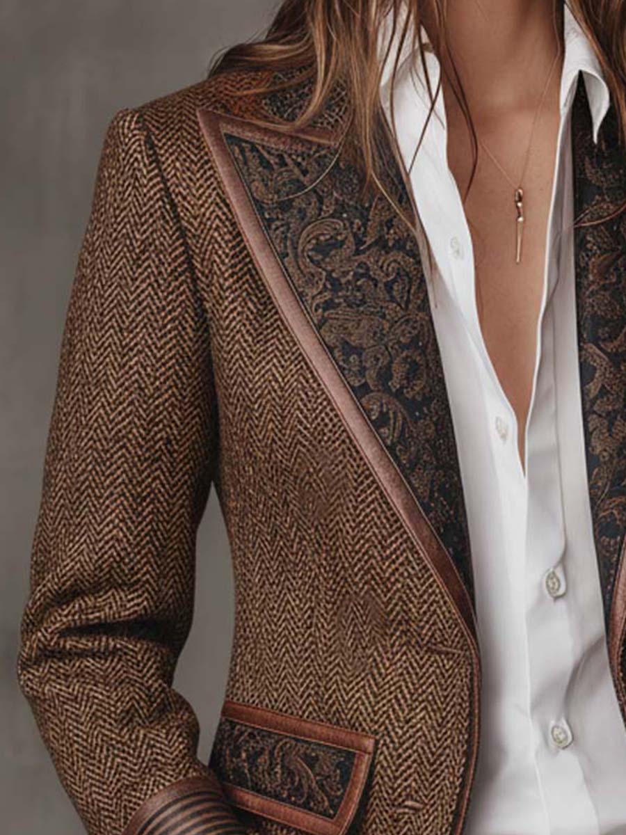GISELA | Blazer Marrón de Paneles Chevrón