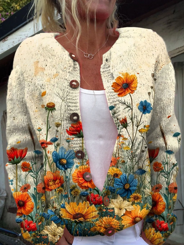 DAISY | Cárdigan Vintage de Punto con Estampado Floral
