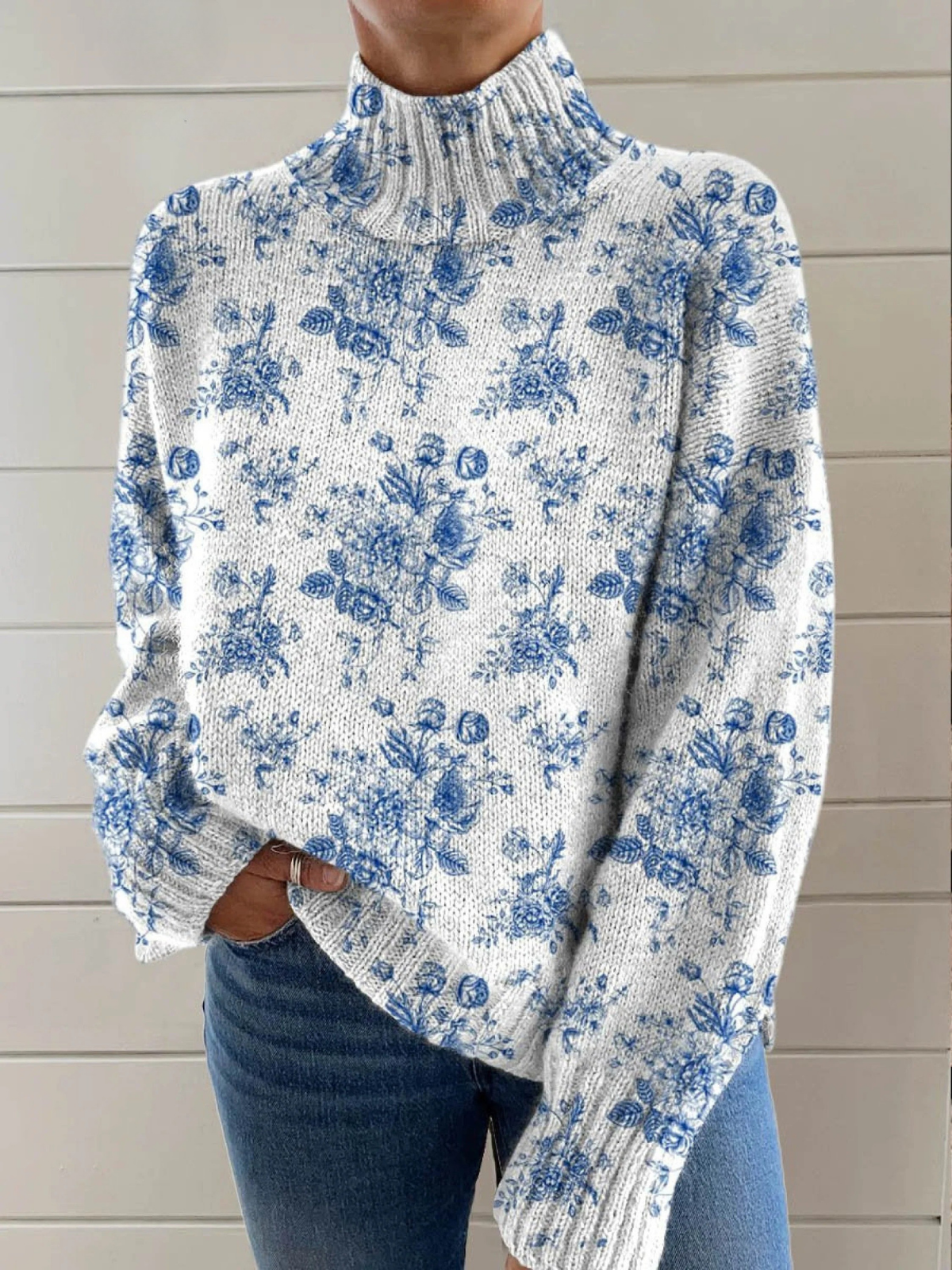 ROSARIA | Jersey Floral de Cuello Semialto