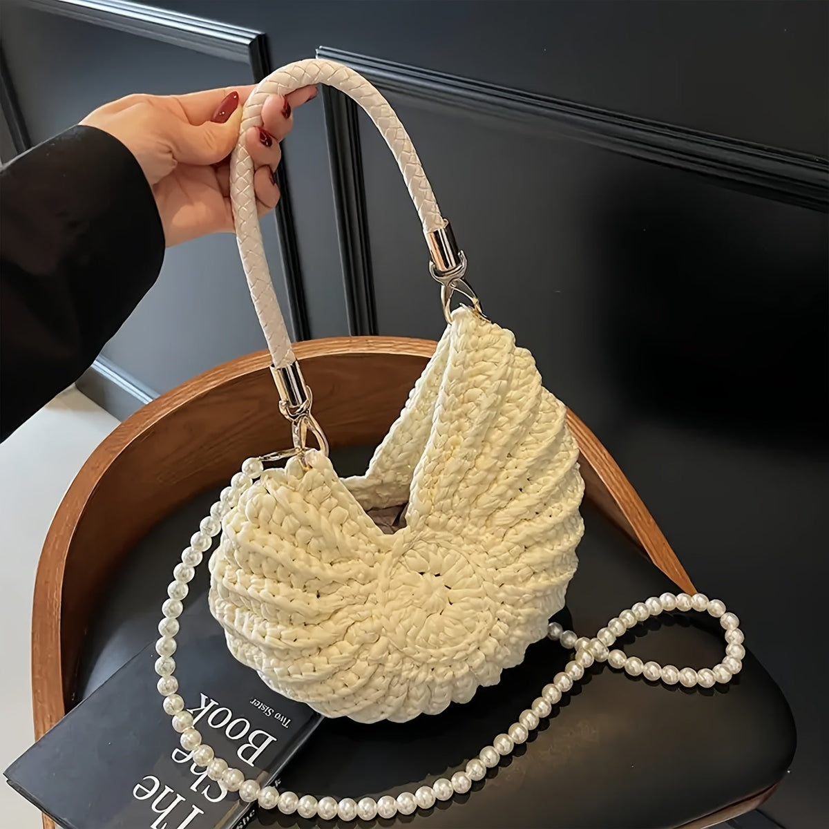 TAMARA | Bolso Tote Trenzado con Asa de Cadena - Blanco Crema