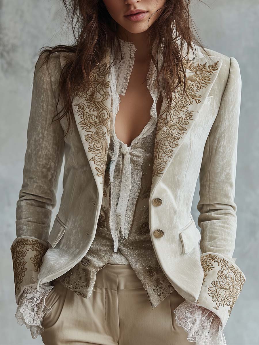 REBECA | Blazer Beige Bordado de Sastrería