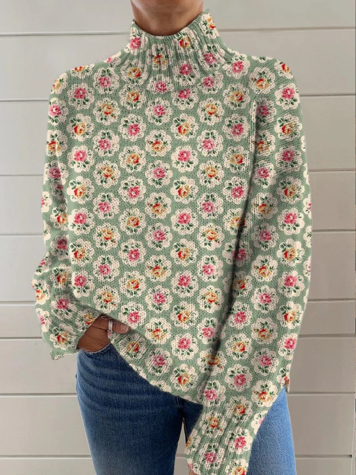 BRIANA | Jersey Floral de Cuello Alto