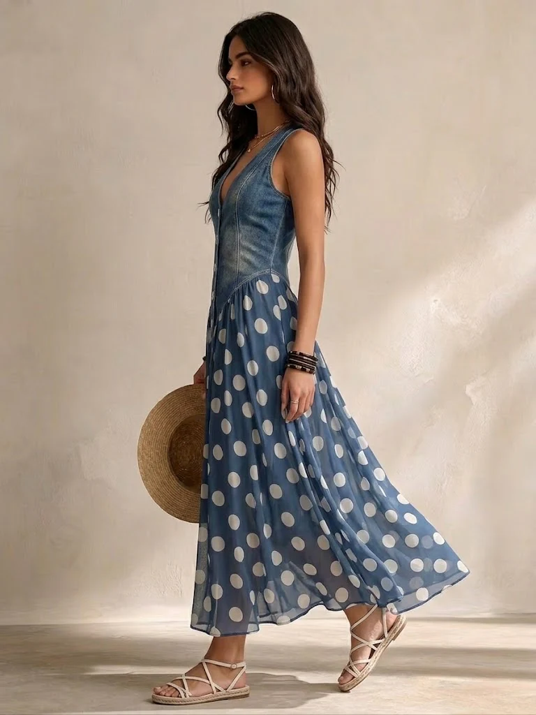 ADELINE | Vestido Largo de Lunares
