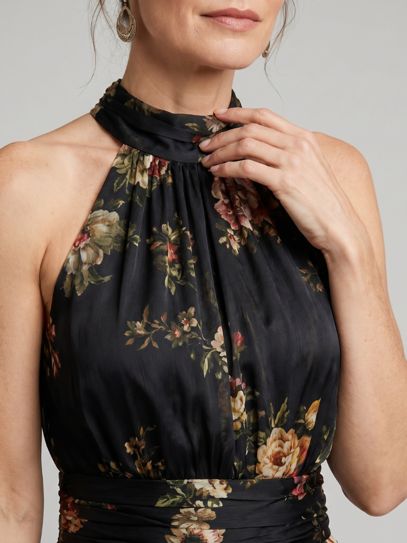 VEGA | Vestido Midi Floral con Cuello Halter
