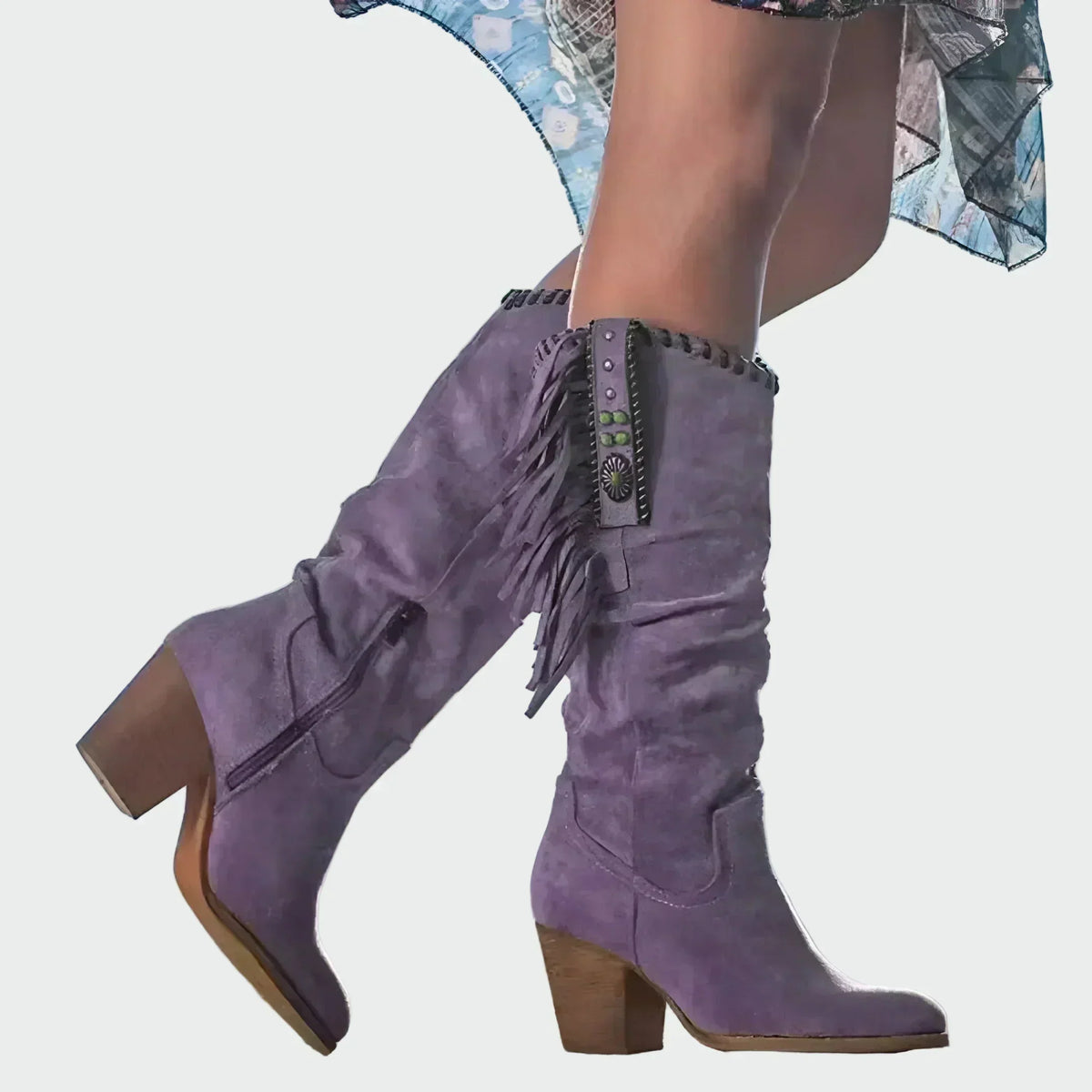 DALIA | Botas Cowboy Boho con Flecos y Tacón Medio