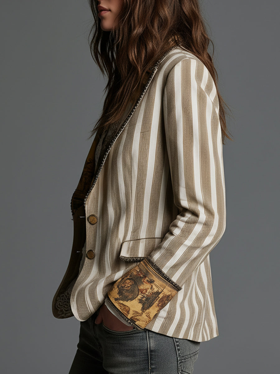 SUSANNA | Blazer Caqui Bohemio de Rayas