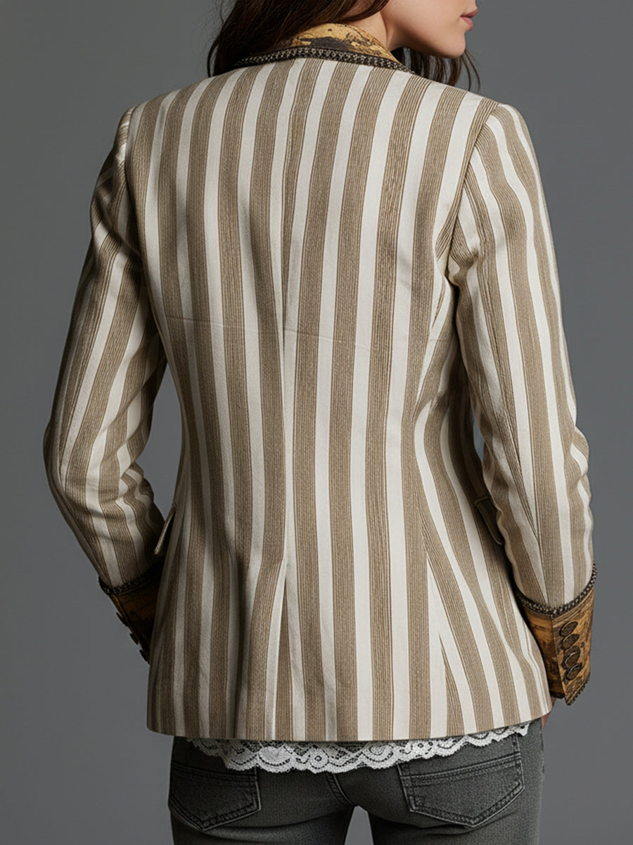 SUSANNA | Blazer Caqui Bohemio de Rayas