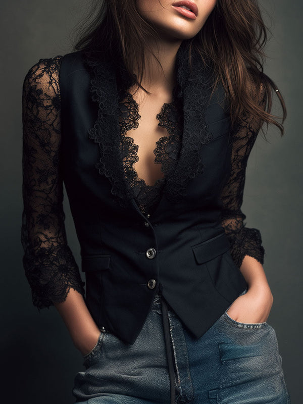 LAIA | Top-Blazer de Mangas Semitransparentes