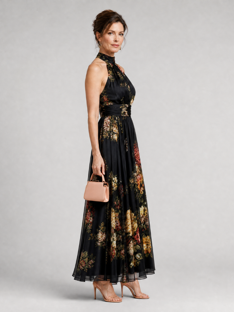 VEGA | Vestido Midi Floral con Cuello Halter