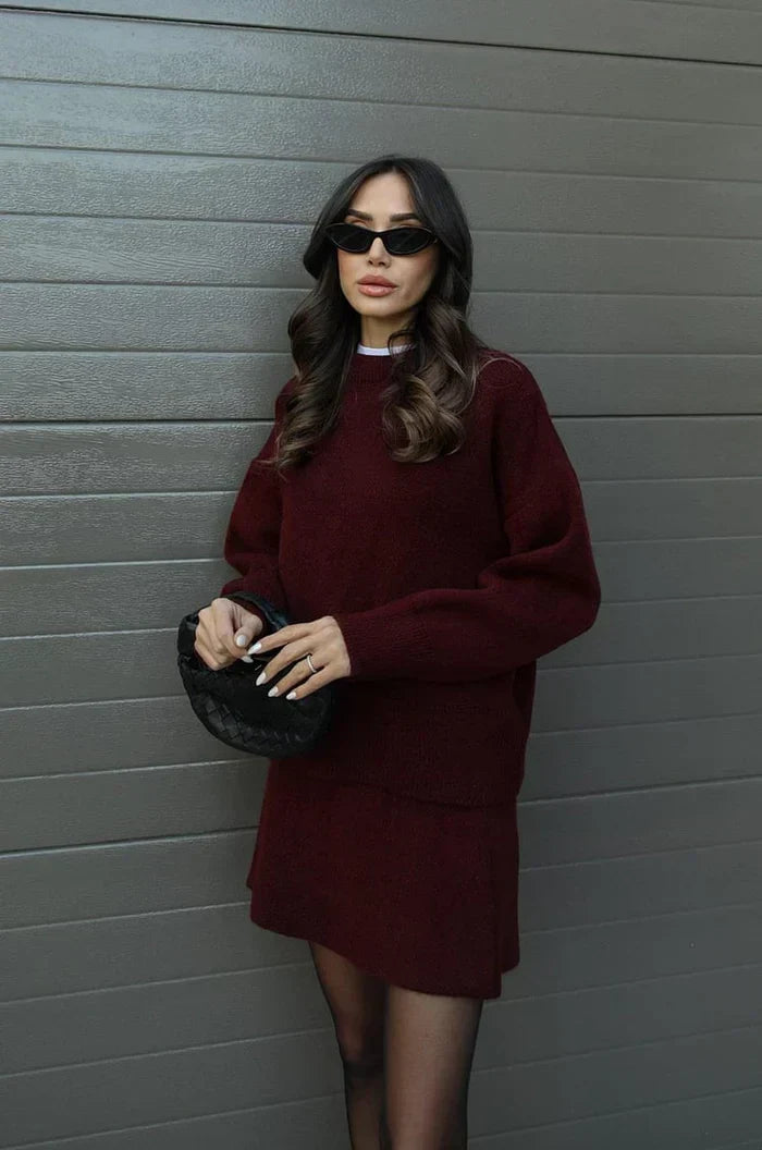 OLALLA conjunto de punto burdeos con bolso