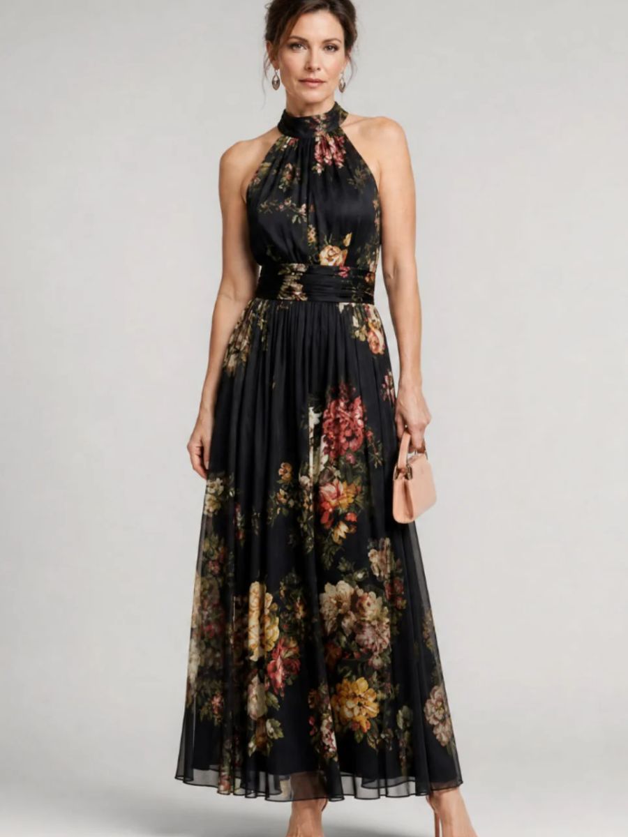 VEGA | Vestido Midi Floral con Cuello Halter