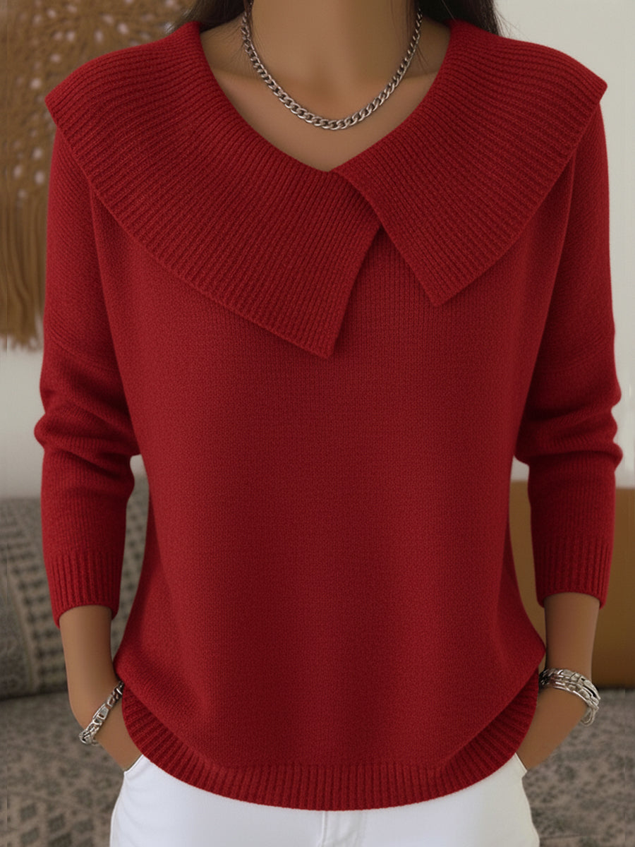 Jersey Cálido de Cuello Chal Plisado ILARIA en color rojo