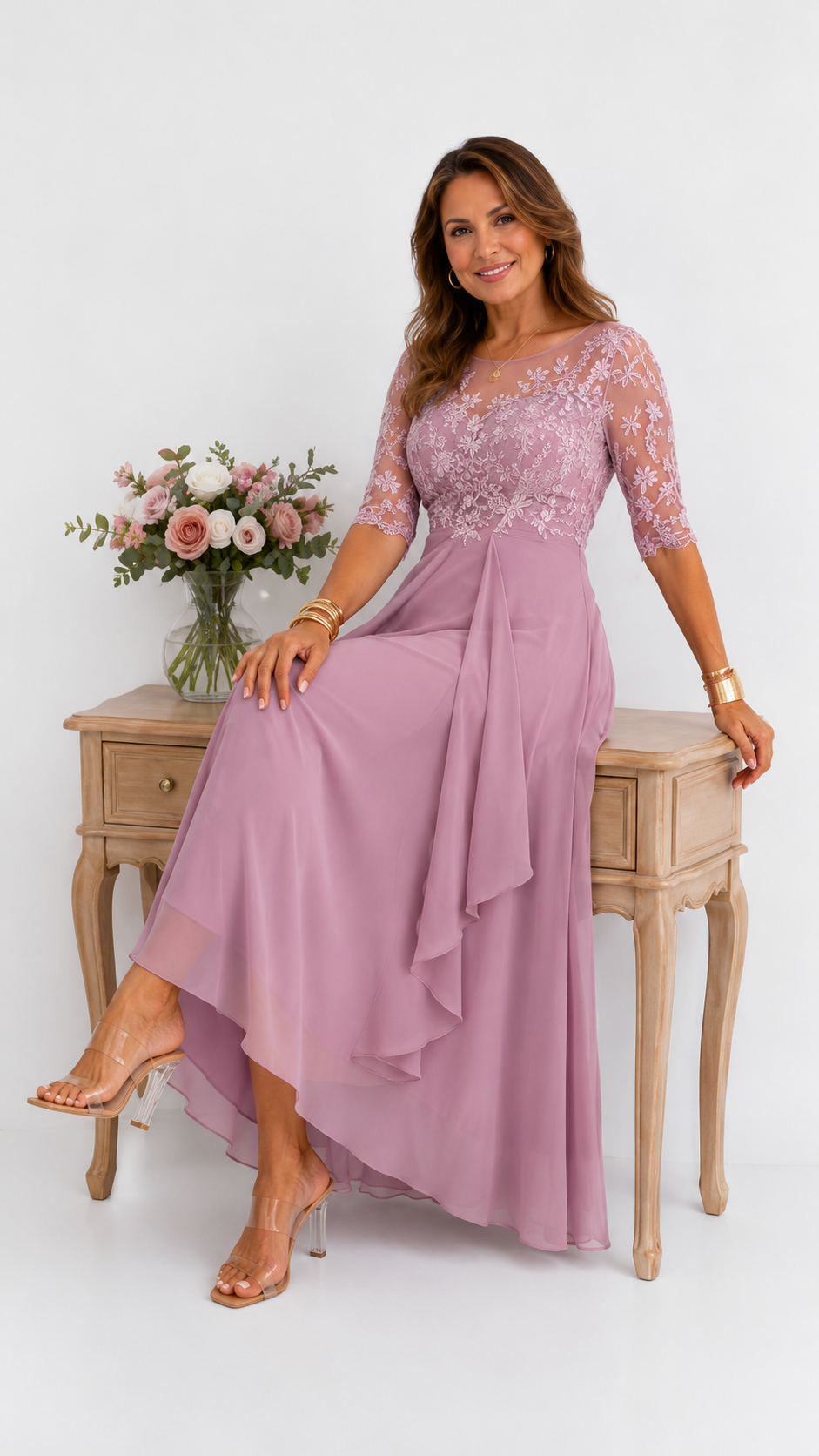 ROXANA | Vestido Midi de Encaje Fluido