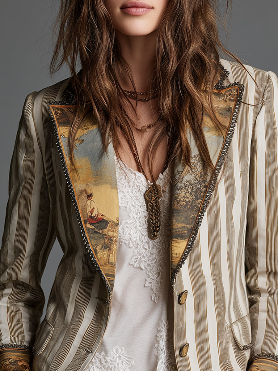 SUSANNA | Blazer Caqui Bohemio de Rayas