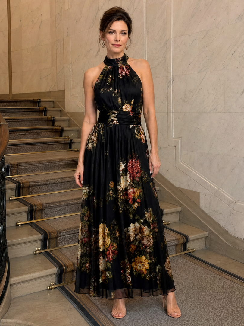 VEGA | Vestido Midi Floral con Cuello Halter