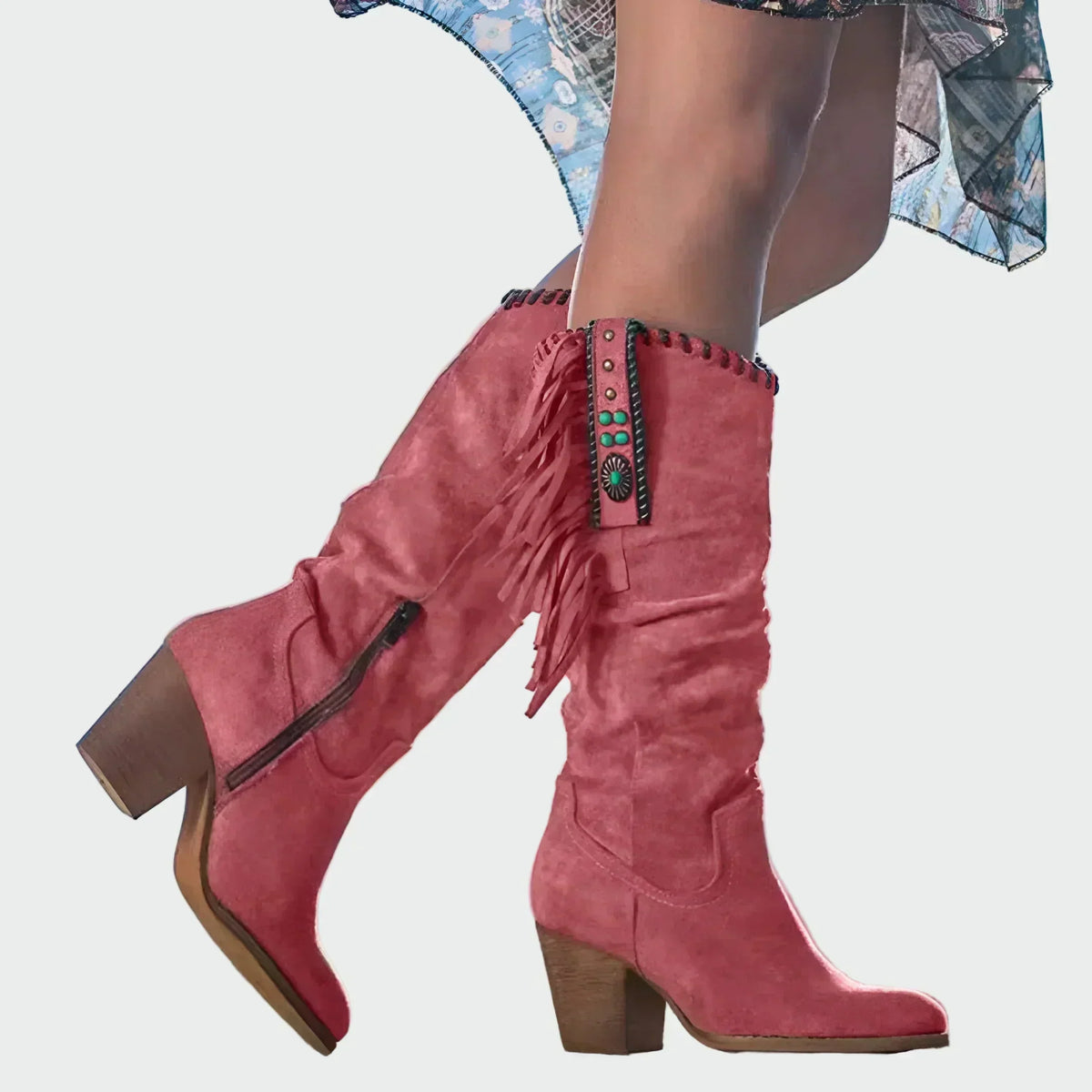 DALIA | Botas Cowboy Boho con Flecos y Tacón Medio