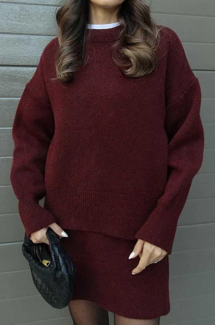 OLALLA jersey oversize burdeos, detalle del punto