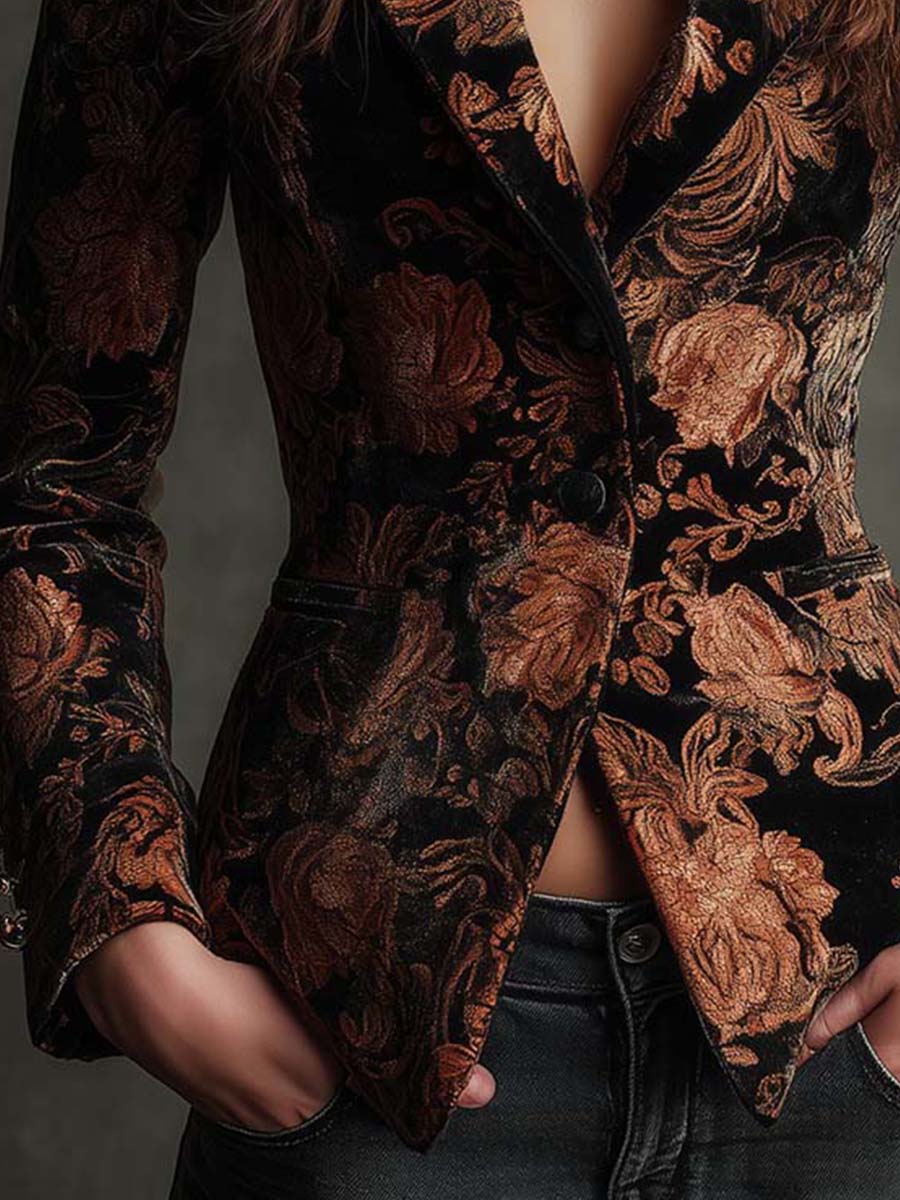 BERTILA | Blazer Negro y Bronce Floral