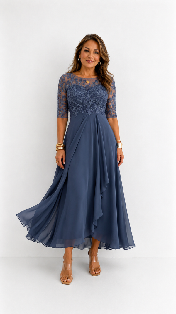 ROXANA | Vestido Midi de Encaje Fluido