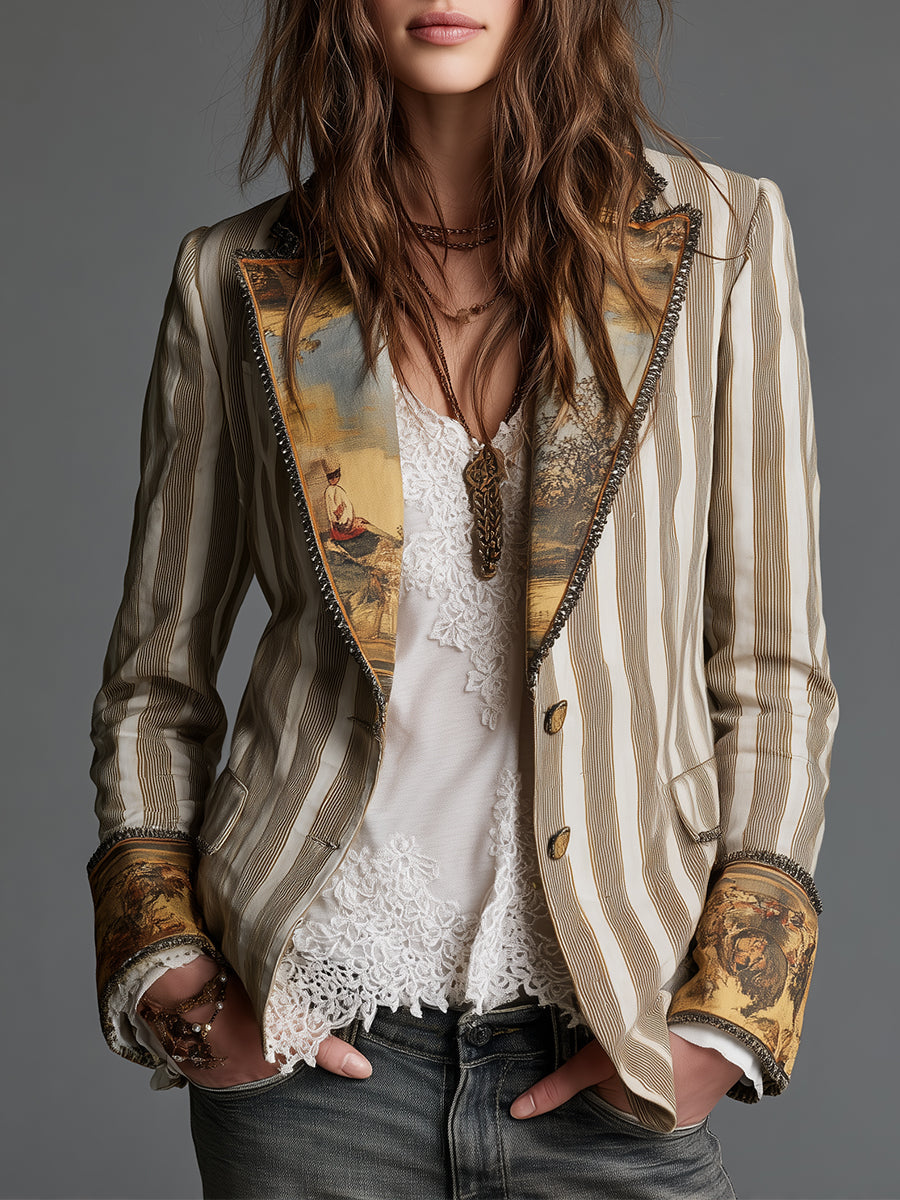 SUSANNA | Blazer Caqui Bohemio de Rayas