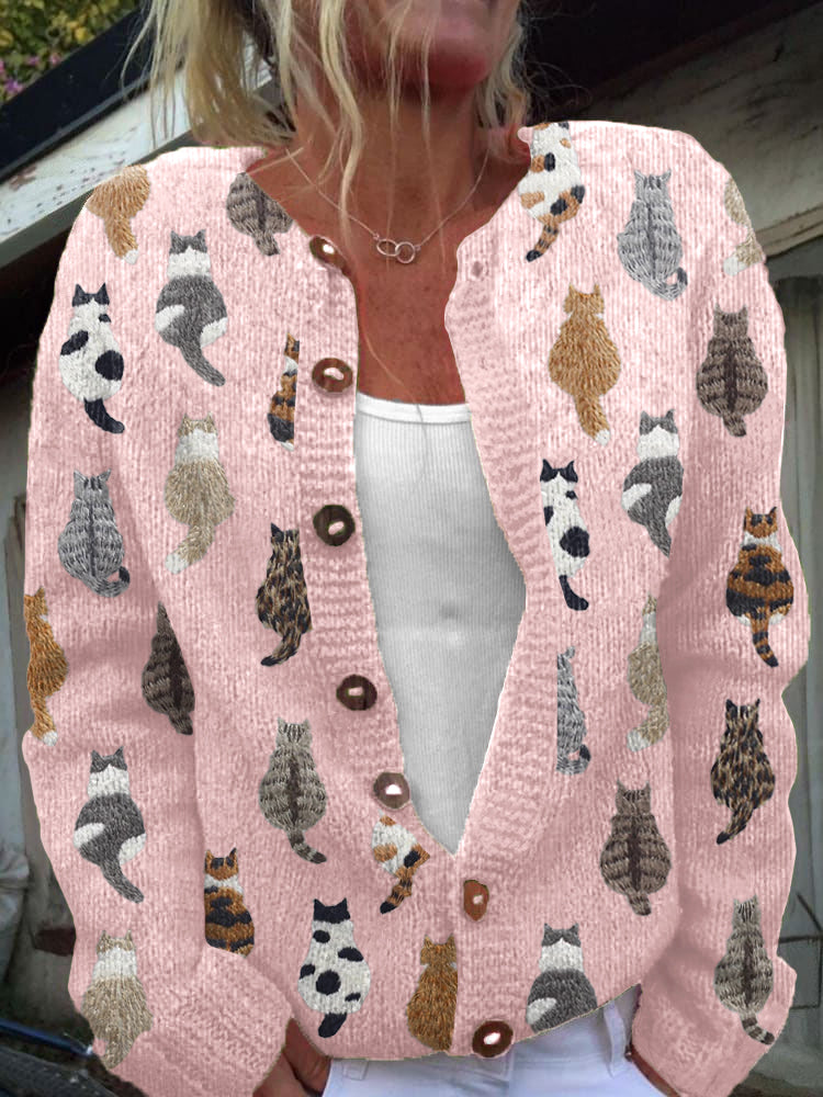 PAULETTE | Cárdigan de Punto con Estampado de Gatos