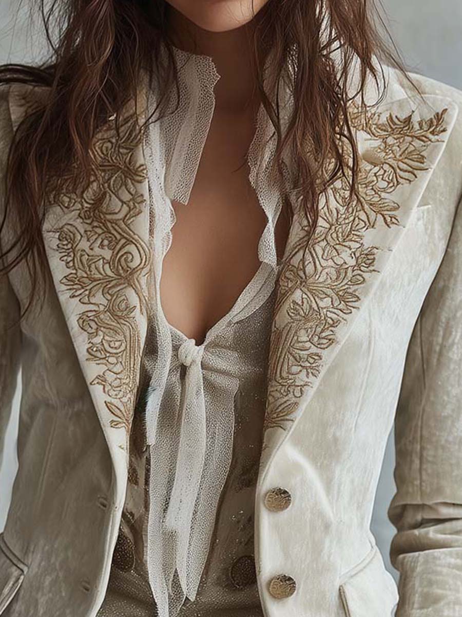 REBECA | Blazer Beige Bordado de Sastrería